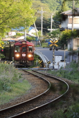 ローカル線　西日を受けて