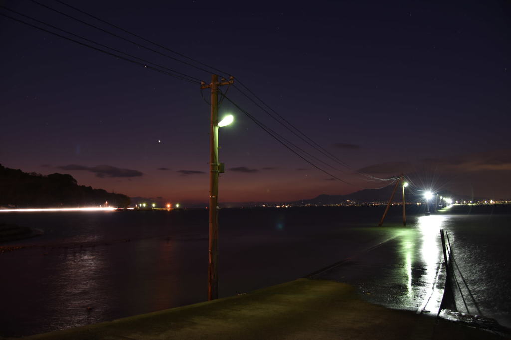 長部田海床路　夕暮れ満潮③