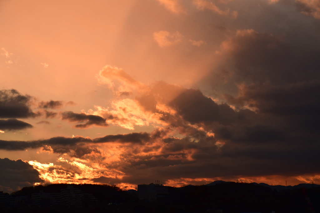 燃え上がる夕焼け