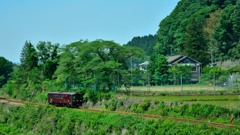新緑、木造校舎、そして「あずき色」