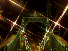 世界遺産　ドナウに架かる橋　自由橋　夜景 Budapest