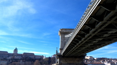世界遺産　ドナウに架かる橋　下から見上げる鎖橋　Budapest