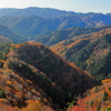 色づく山