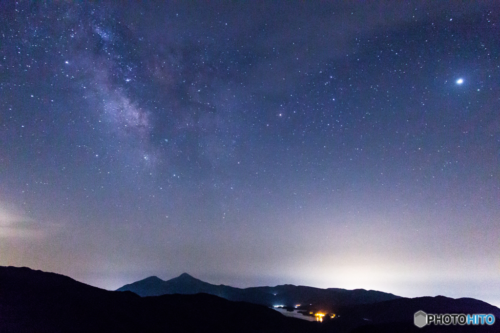 天の川と木星と磐梯山