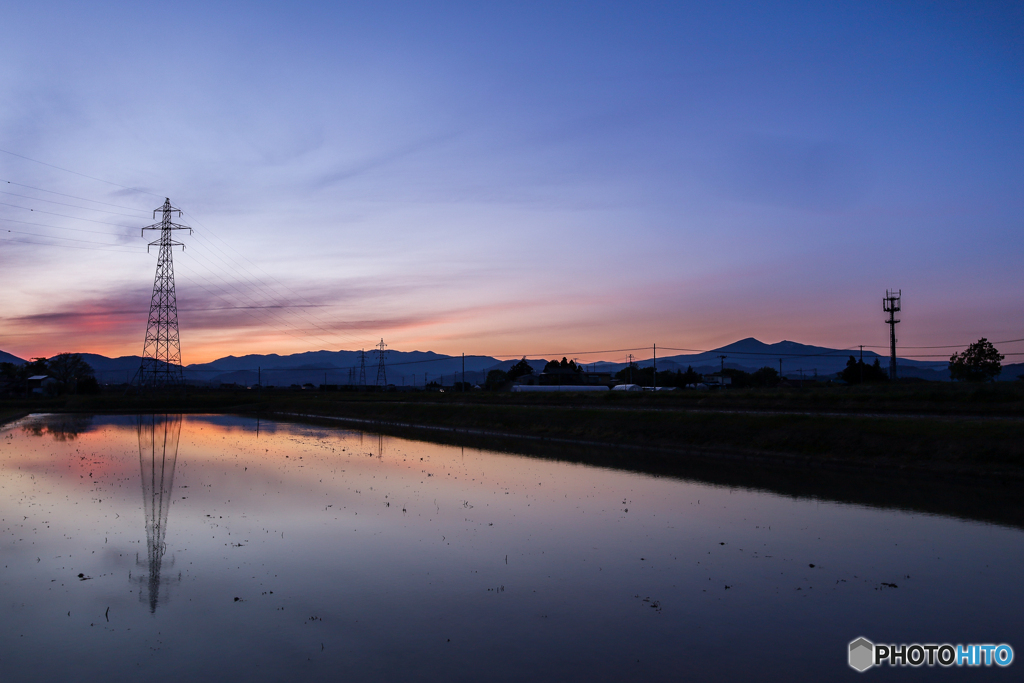 安達太良山と夕焼け