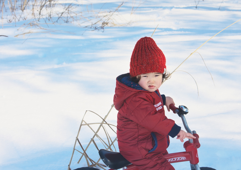 雪の上の自転車乗り