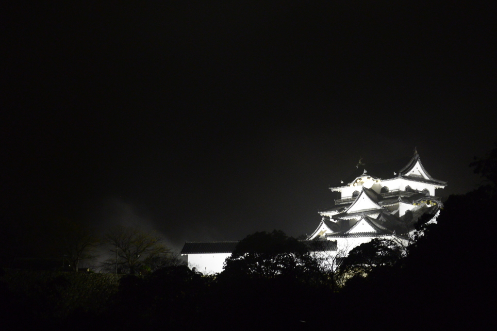 夜霧に浮かぶ山城