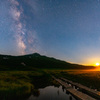 Rising star, setting moon
