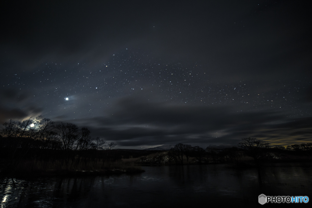 Moon and star and cloud