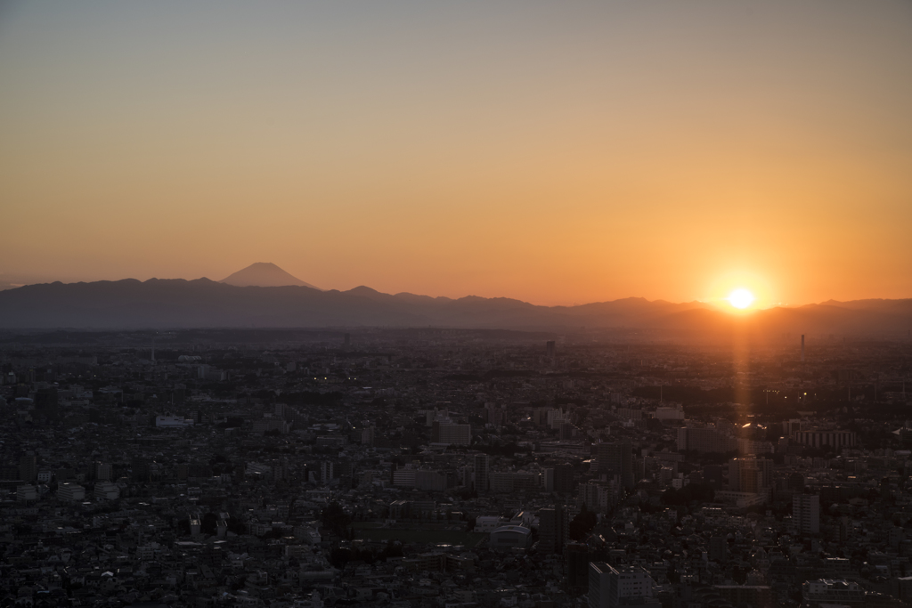 夕日と富士山