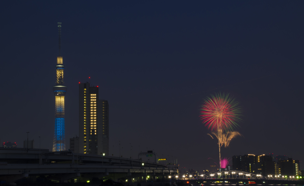 空にさえる花火