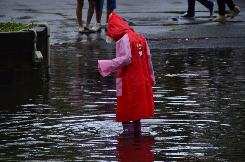 豪雨　あっという間に大きな水たまり