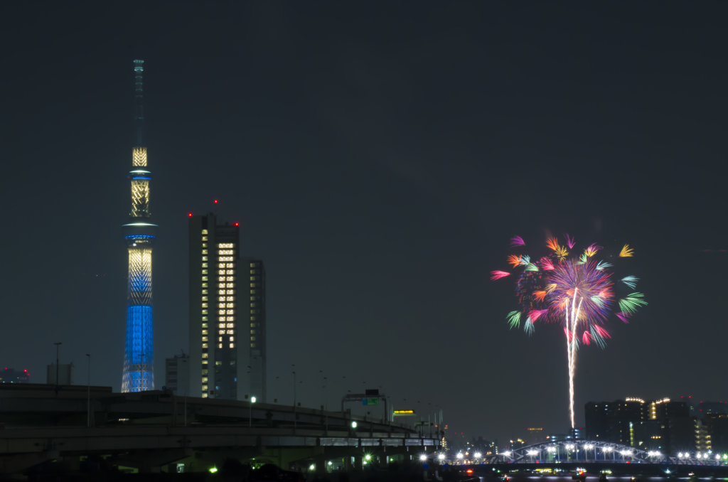 空を染めるカラフルな花火