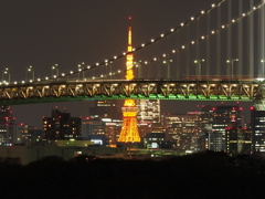レインボーブリッジ越しの東京タワー