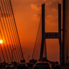 sunset of the huge suspension bridge