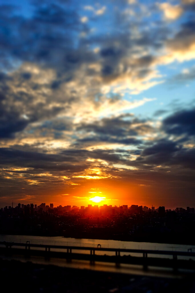 tokyo down town sunset