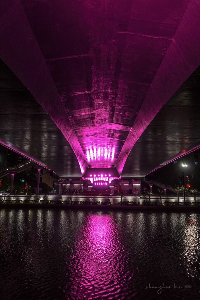 lit up in pink