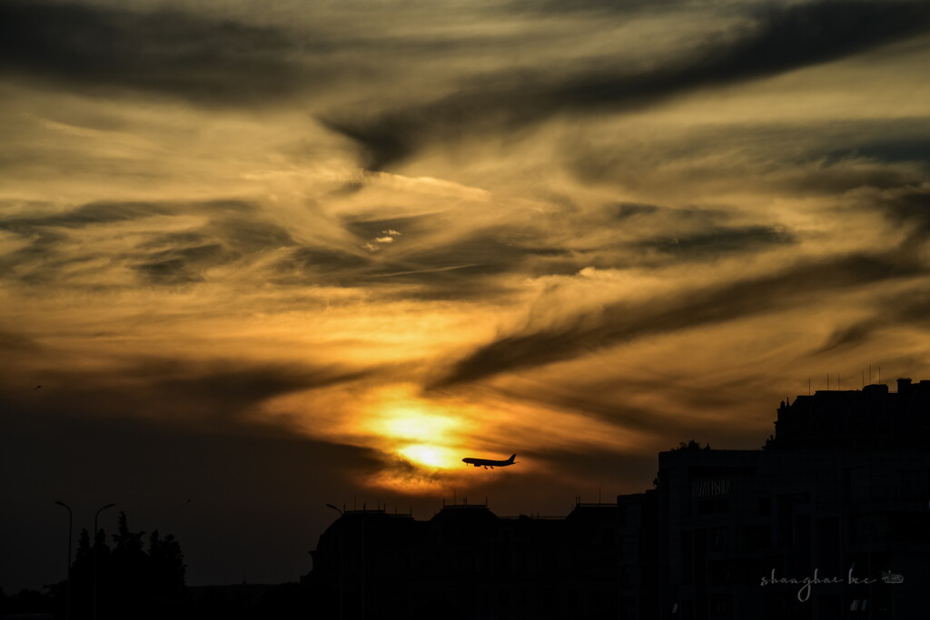 final approach in the setting sun