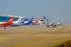 colorful aircraft parking apron