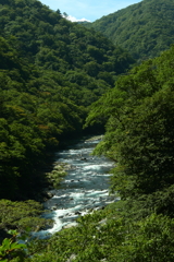 山波を縫って流れる