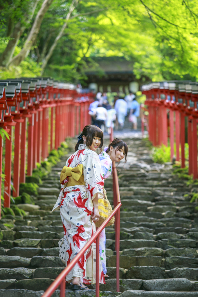 浴衣、京都、貴船にて