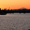 夕富士とカモ