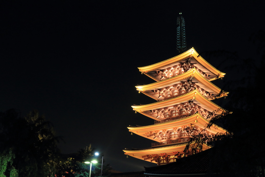 ライトアップ五重塔（浅草寺）