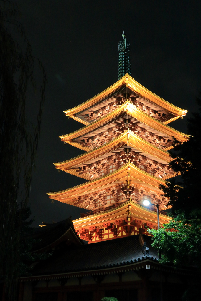 ライトアップ五重塔（浅草寺）