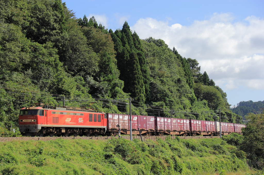 秋晴れの貨物列車