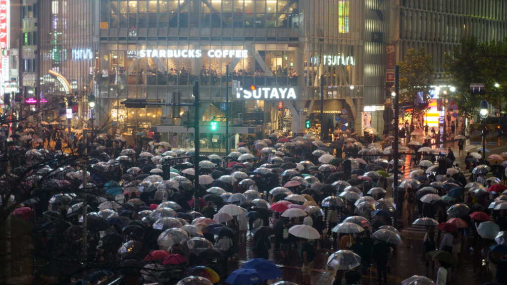 渋谷に咲く傘の花