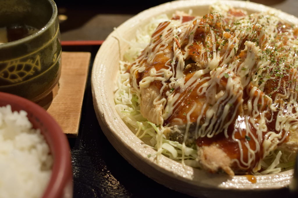 お魚の唐揚げおこのみ風ソース