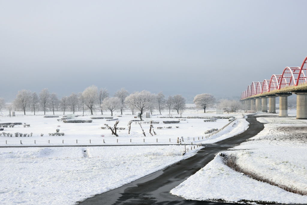 関東平野、雪の朝