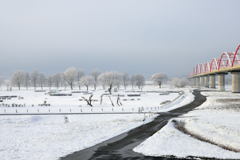 関東平野、雪の朝