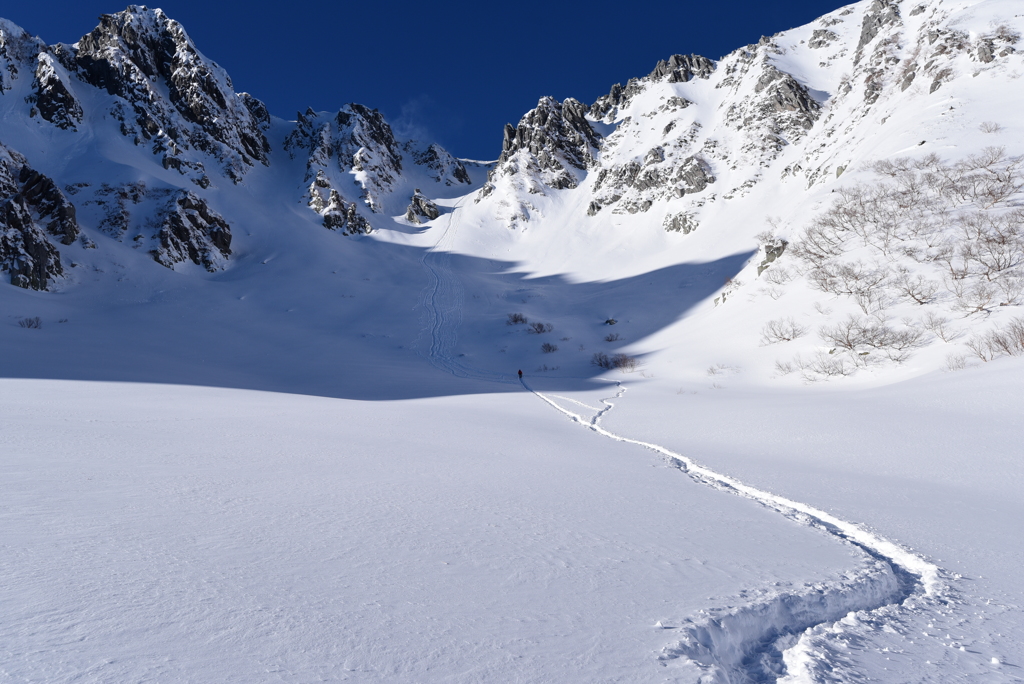 雪稜へのトレース