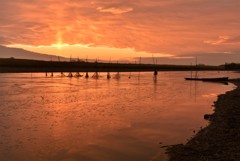 渡良瀬の朝焼け