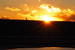 夕陽に向かって