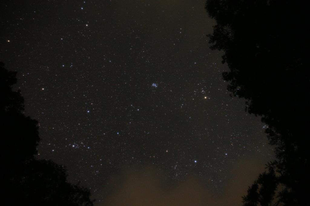 昴（プレヤデス星団）とアルデバランの秋の星空