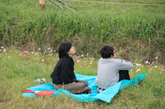 見上げる二人
