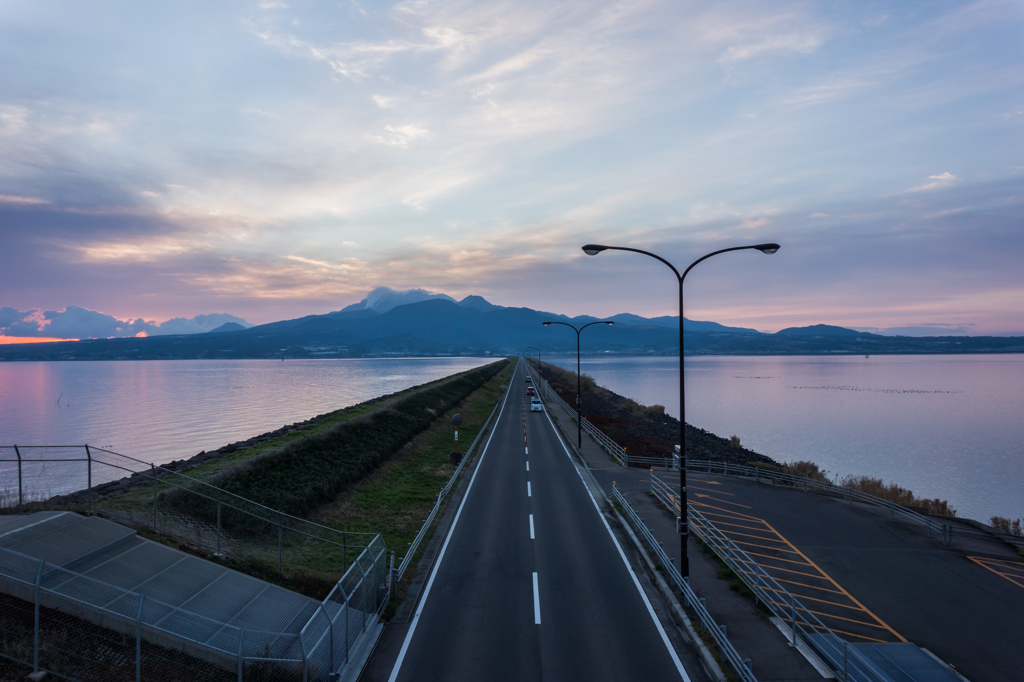 潮受け堤防から雲仙