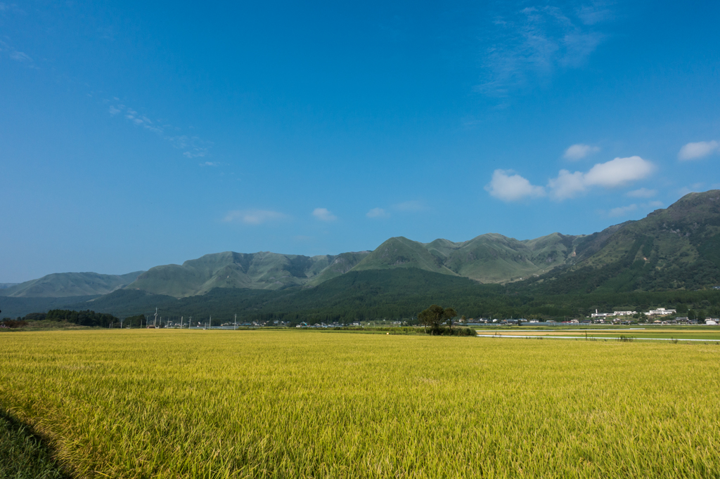 阿蘇の田園地帯を行く