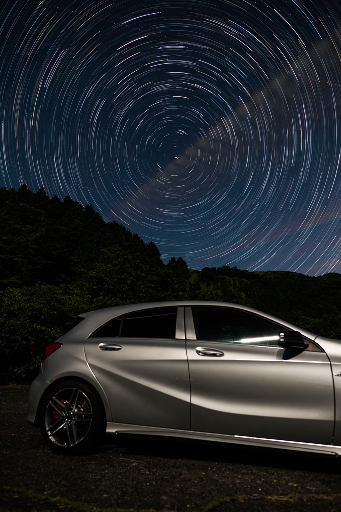 月夜に車とグルグル