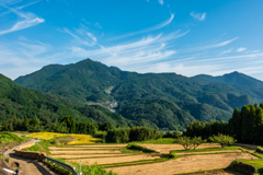 平野棚田越しに八幡岳