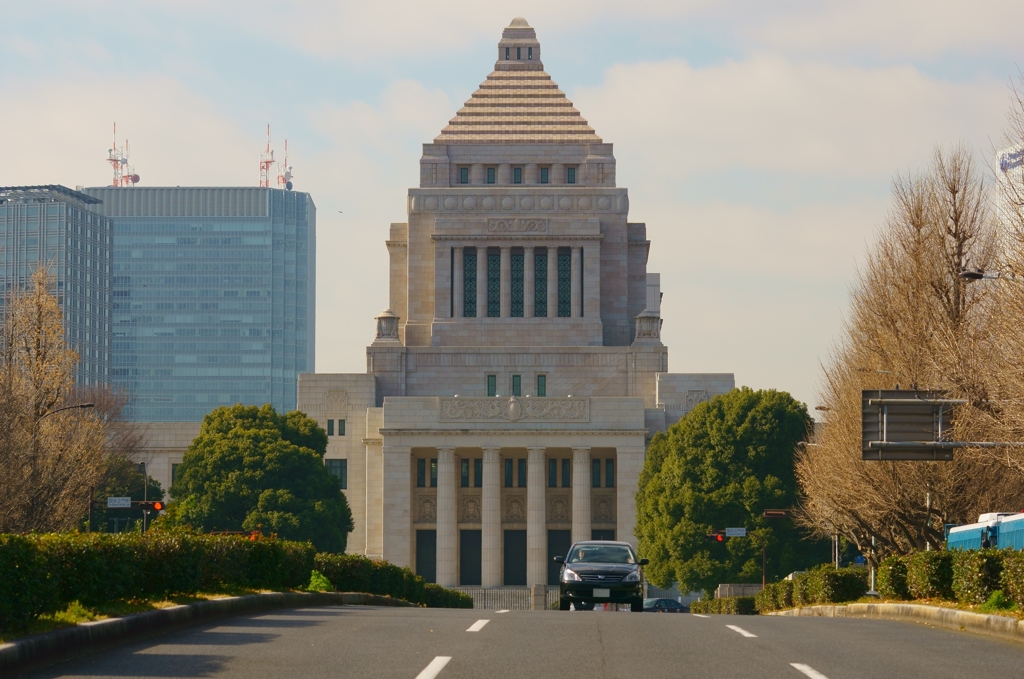 嗚呼、冬休み～⑧国会前交差点より国会議事堂を望む