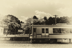 駅と列車と桜