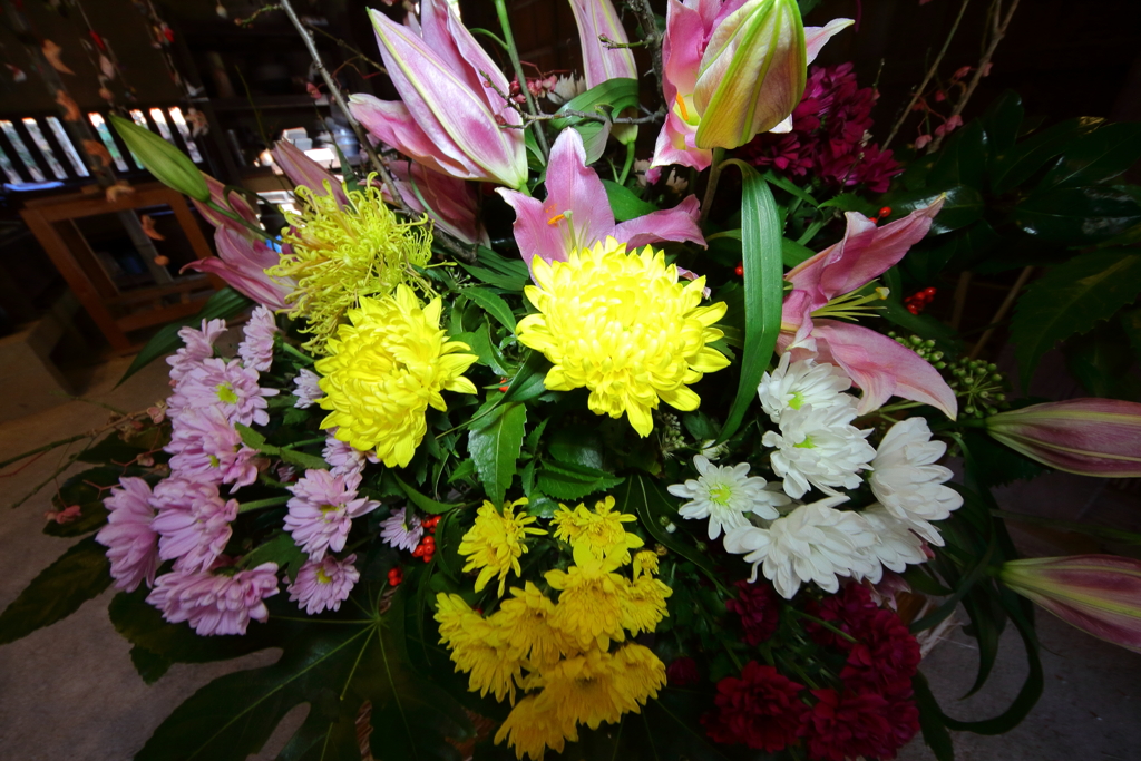 正月名残の生け花