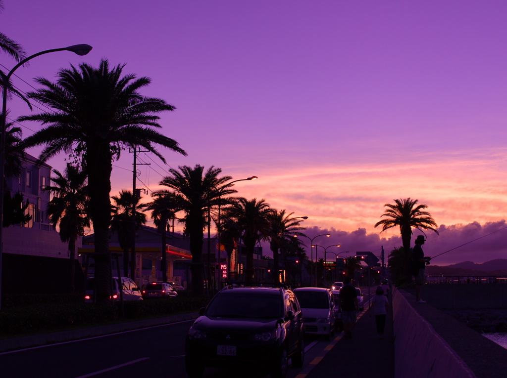 夕暮れの街道