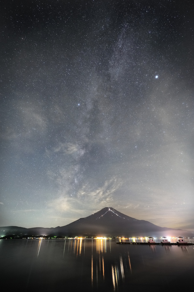 Milky way hanging to Mt. Fuji.