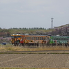 中学校をバックに