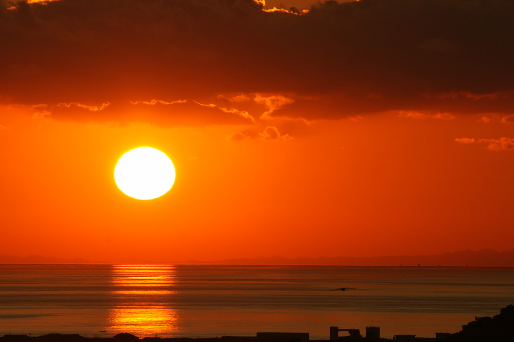夕日　松山城から