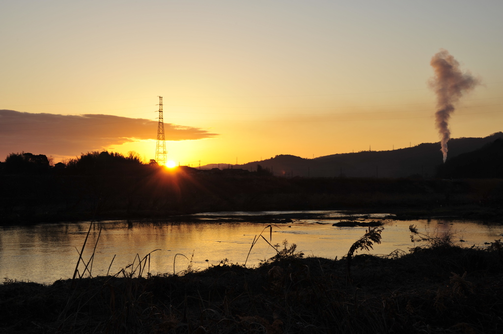 朝焼けの吉井川